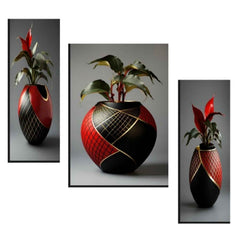 Flower Vase Wall Art Ð Vibrant Floral 3-Panel MDF Frame
