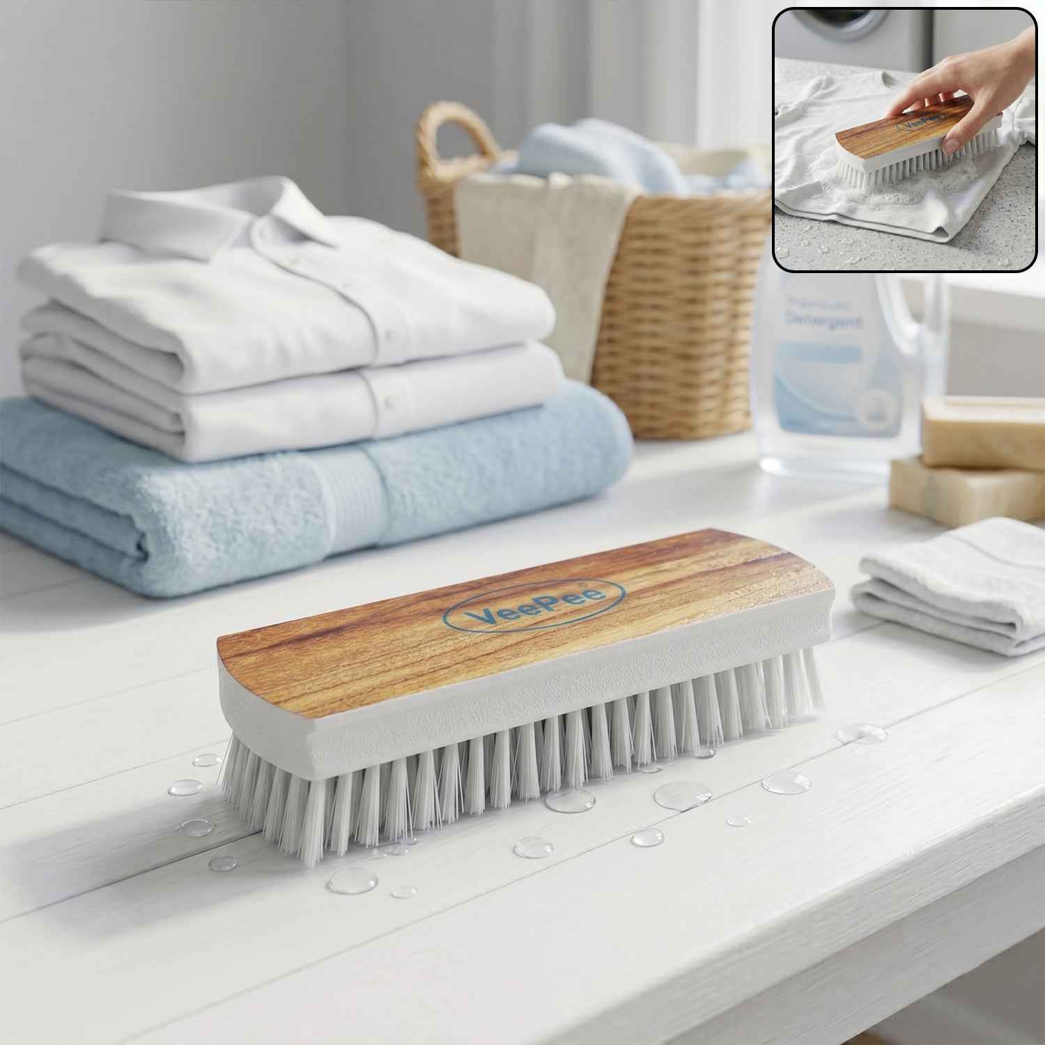 Cloth Washing Scrub Brush Ð Heavy-Duty Nylon Bristles & Wooden Handle