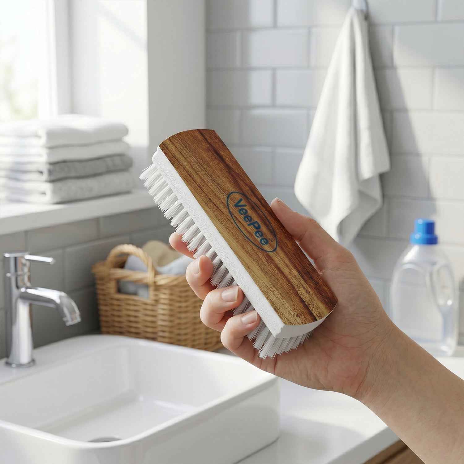 Cloth Washing Scrub Brush Ð Heavy-Duty Nylon Bristles & Wooden Handle