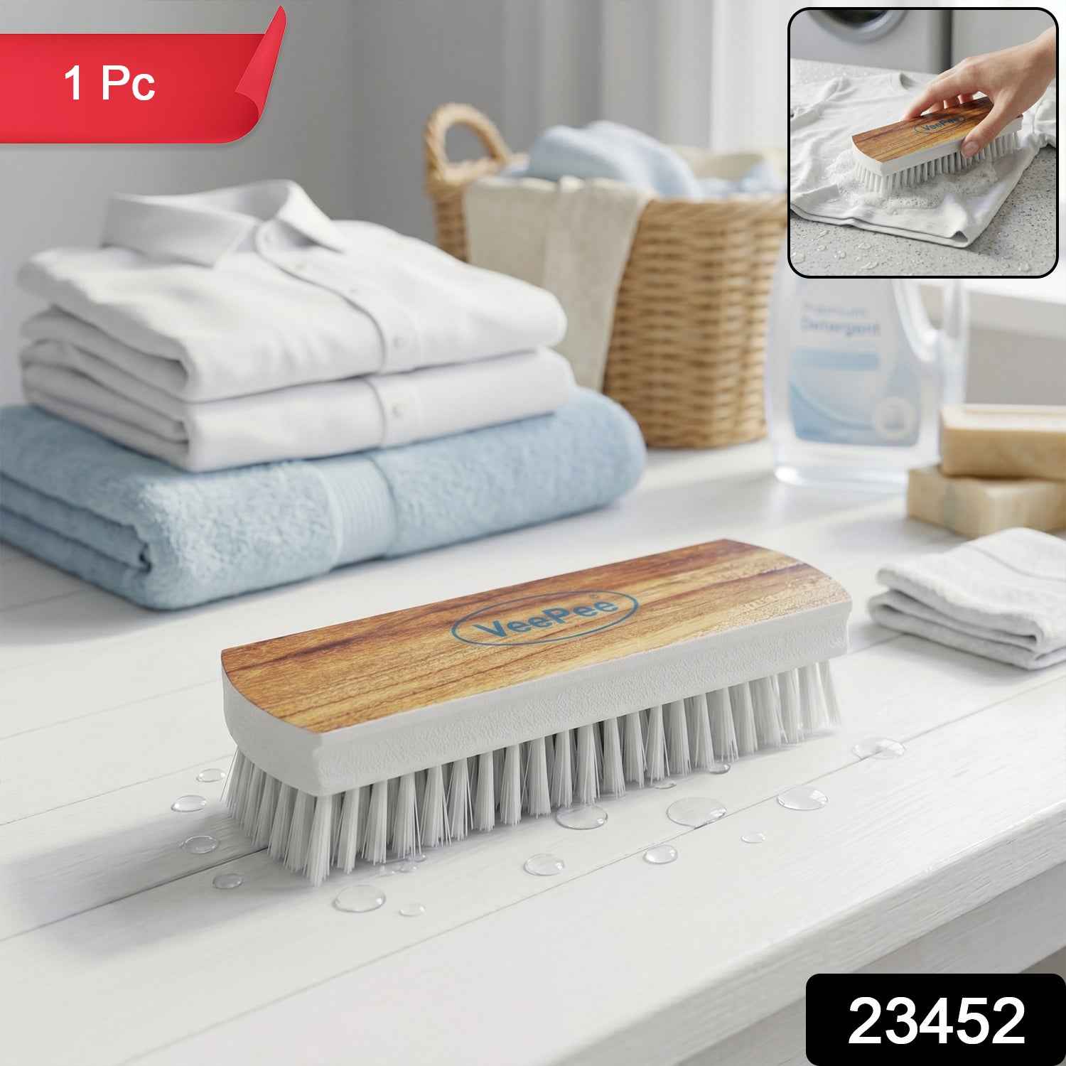 Cloth Washing Scrub Brush Ð Heavy-Duty Nylon Bristles & Wooden Handle