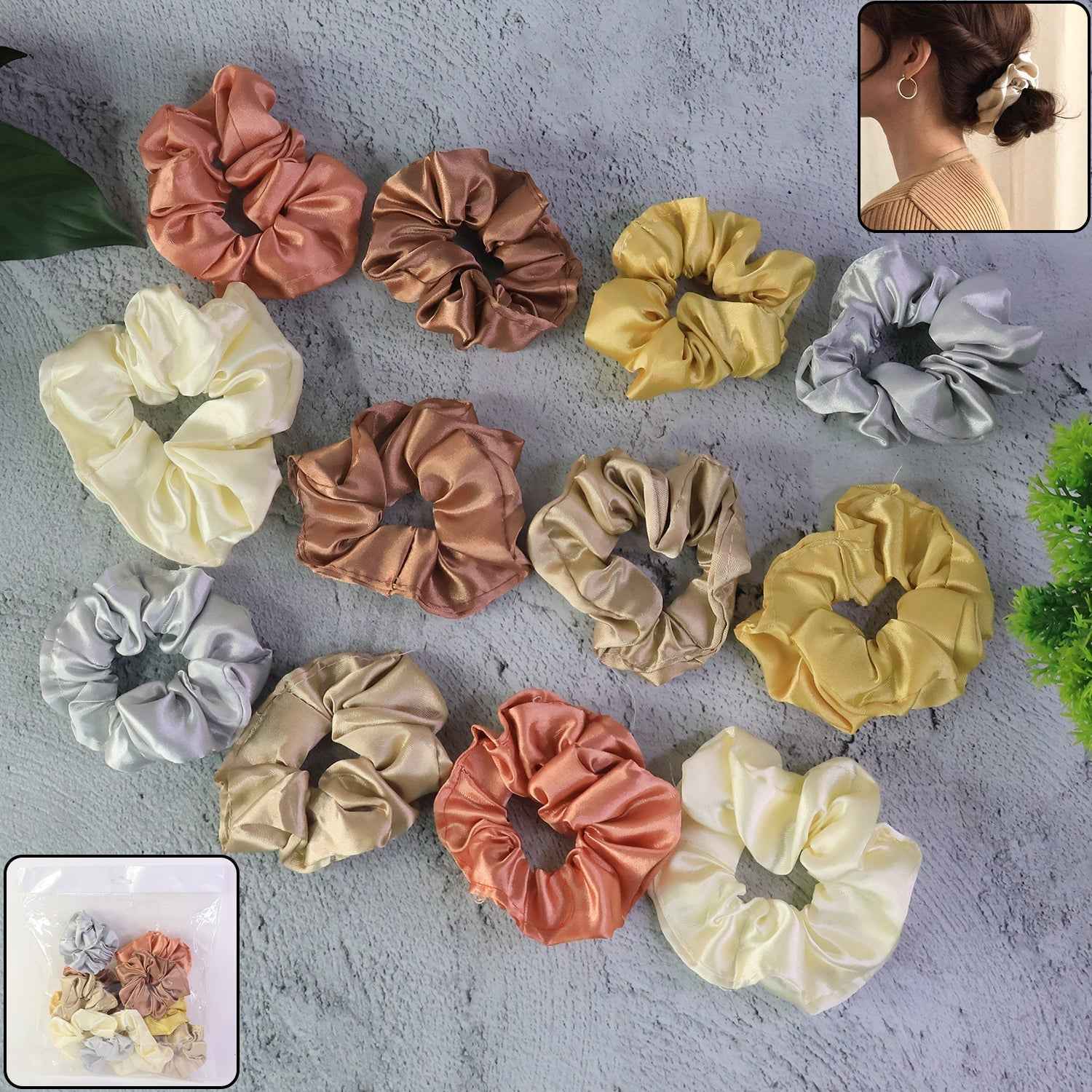 Satin Hair Scrunchies 12 Pc – Soft, Gentle Elastic Hair Ties