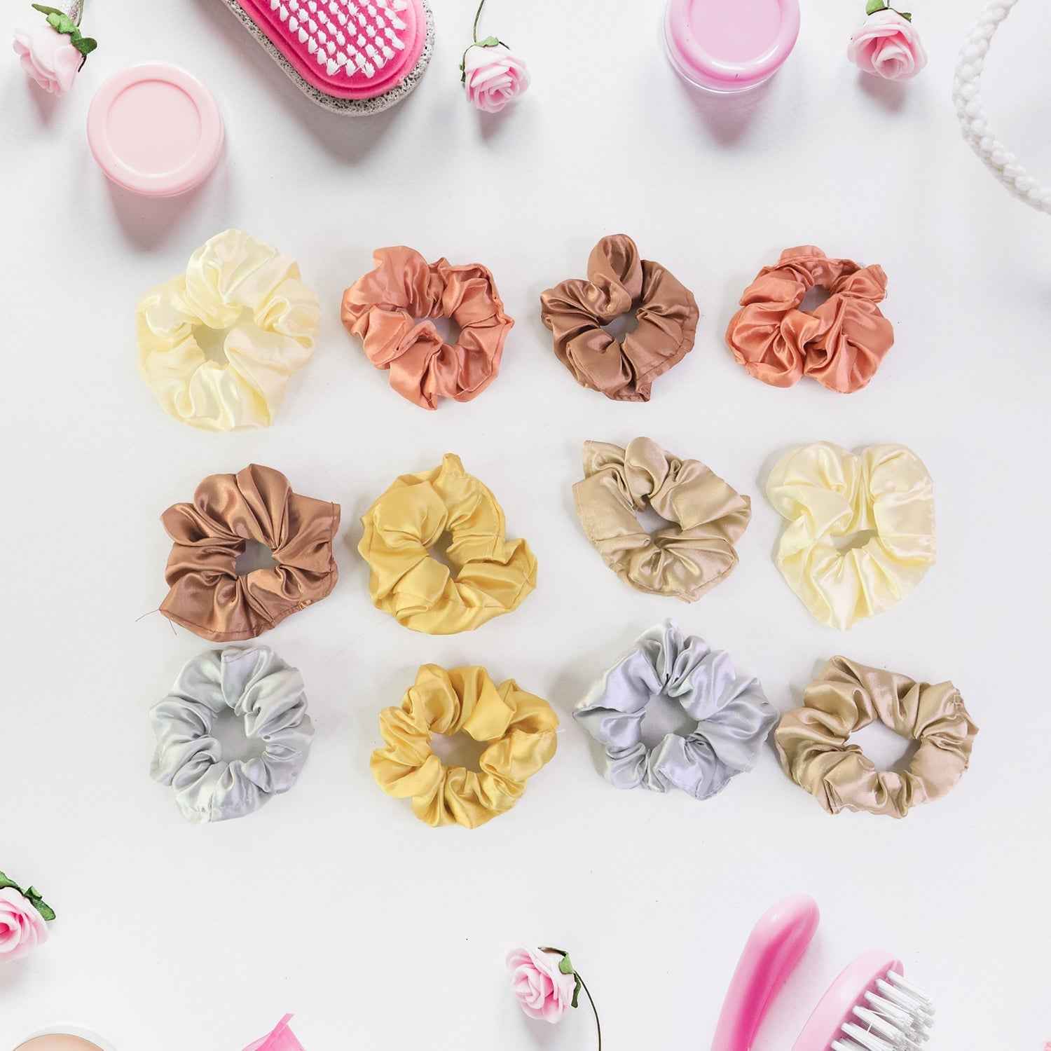 Satin Hair Scrunchies 12 Pc – Soft, Gentle Elastic Hair Ties