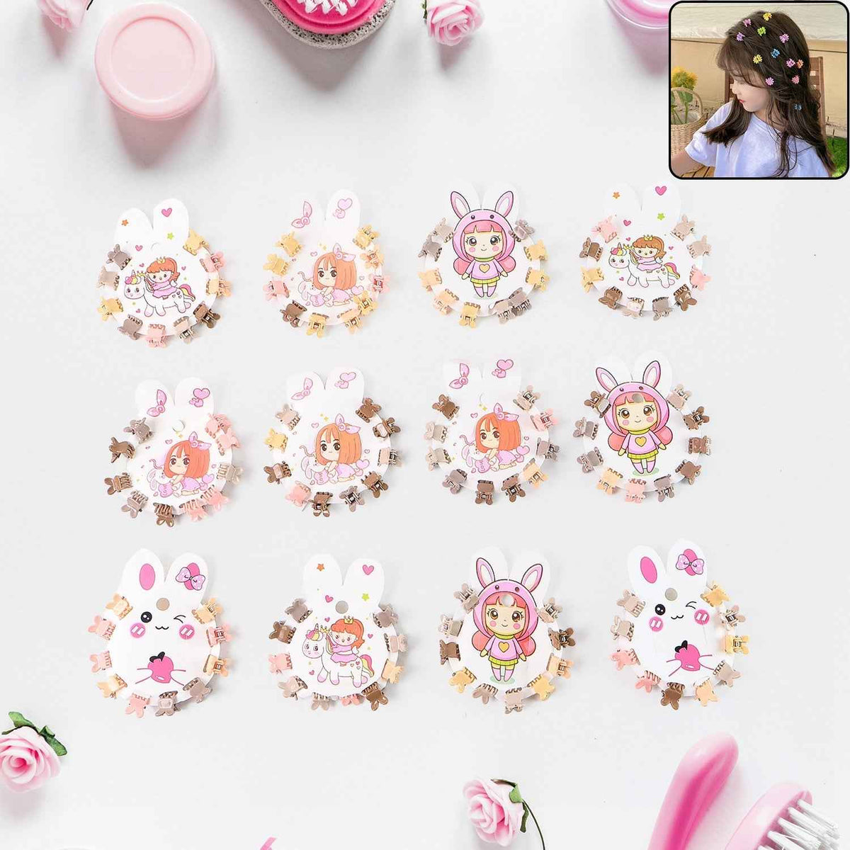 Mini Claw Hair Clips – 120-Piece Pastel Bear Set for Girls