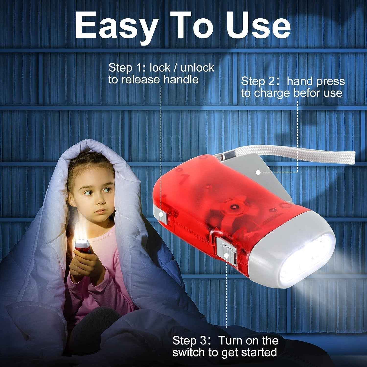 Hand Press Torch – Battery-Free 2-LED Flashlight for Camping