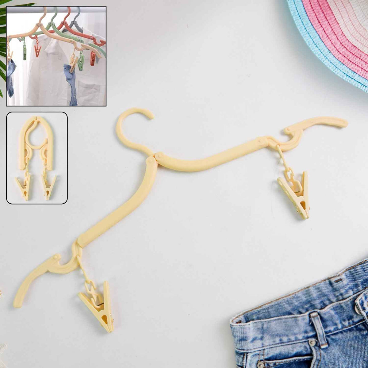 Foldable Cloth Hanger with Dual Clips – Space-Saving Laundry Organizer