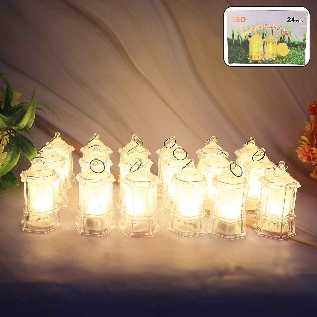 LED Decorative Lantern Lights – Set of 24 Flameless Hexagonal Lamps