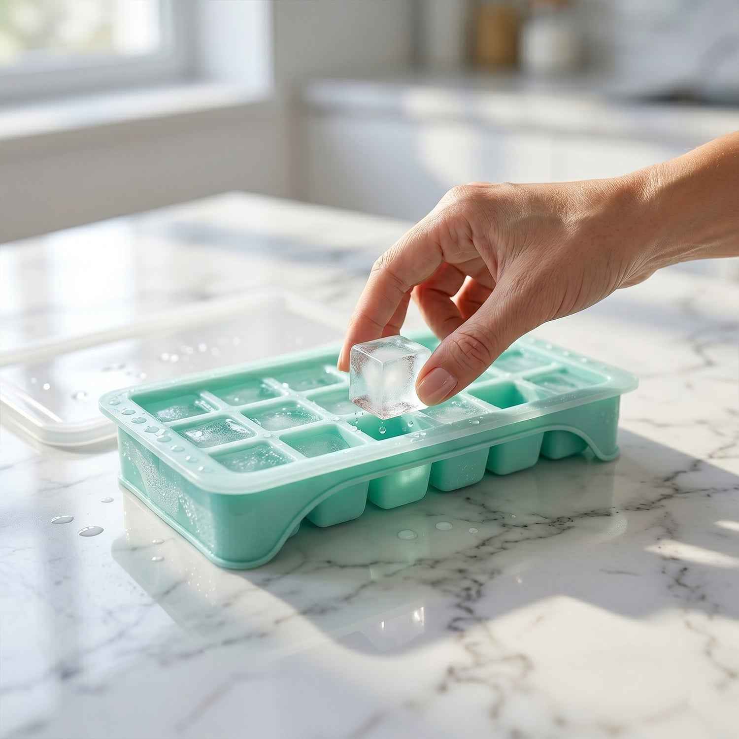 Ice Cube Tray Ð Leak-Proof with 18-Grid Silicone Design