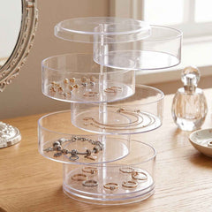 5 Layer Rotating Jewelry Storage Box Organizer for Rings Earrings Watches (1 Pc)