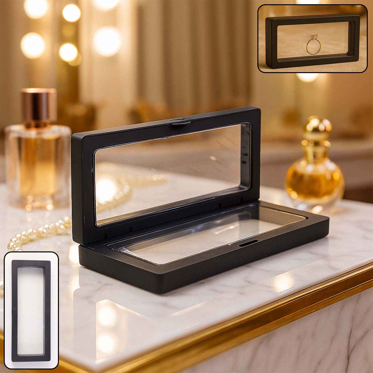 Transparent Floating Jewelry Display Box – 18x7 cm Magnetic Case