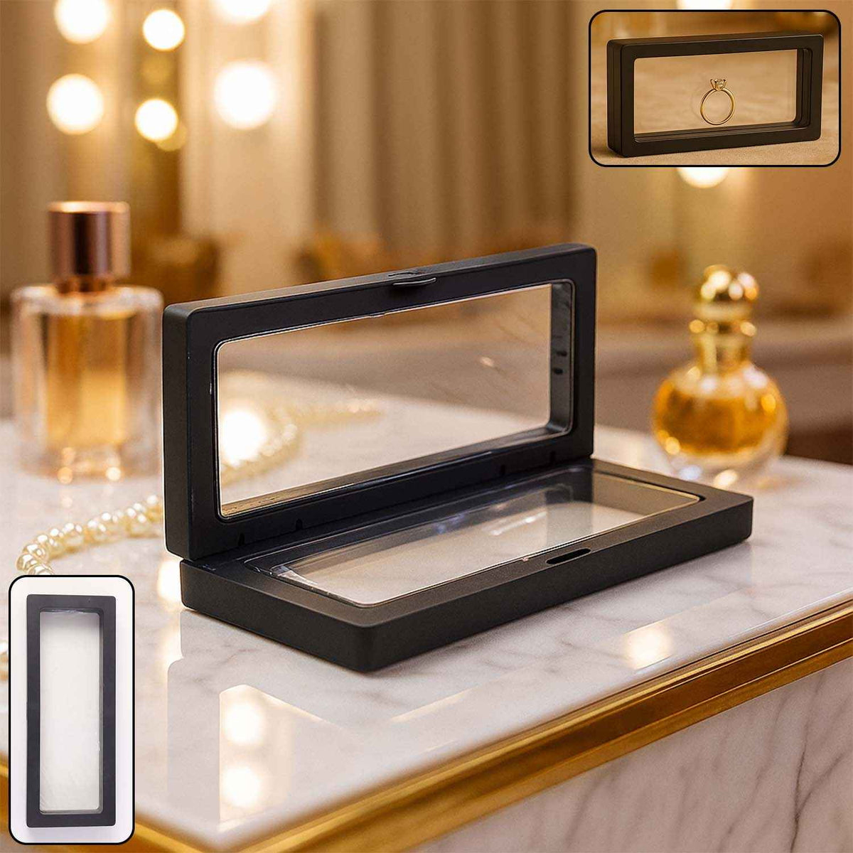 Transparent Floating Jewelry Display Box – 18x7 cm Magnetic Case