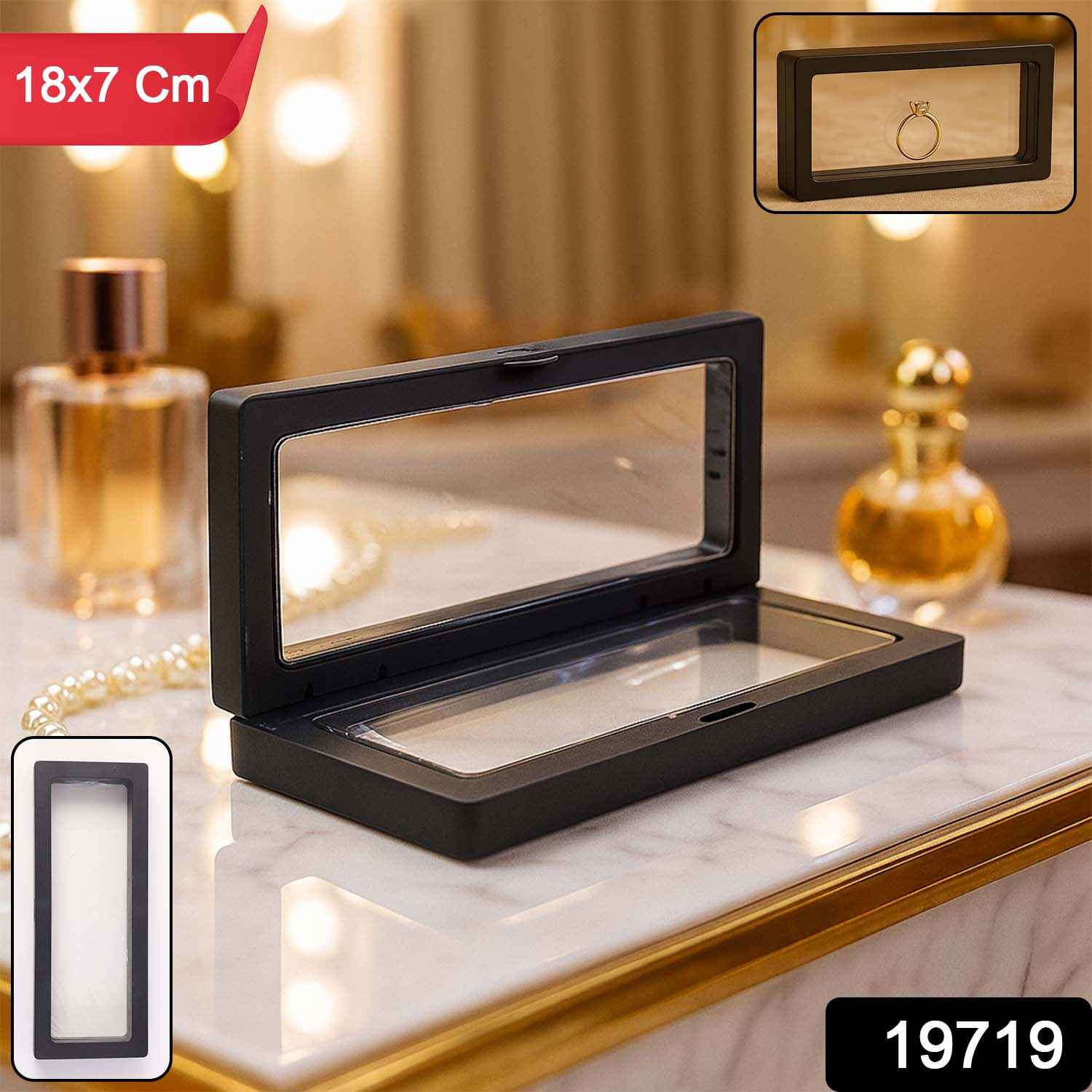 Transparent Floating Jewelry Display Box – 18x7 cm Magnetic Case