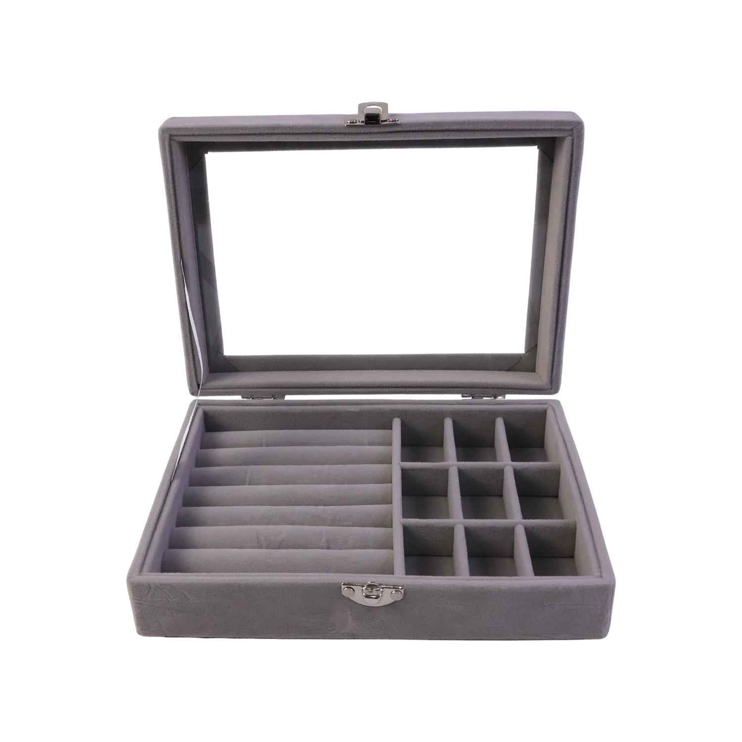 Velvet Jewellery Organizer Box Ð Transparent Lid & Multi-Compartment Storage