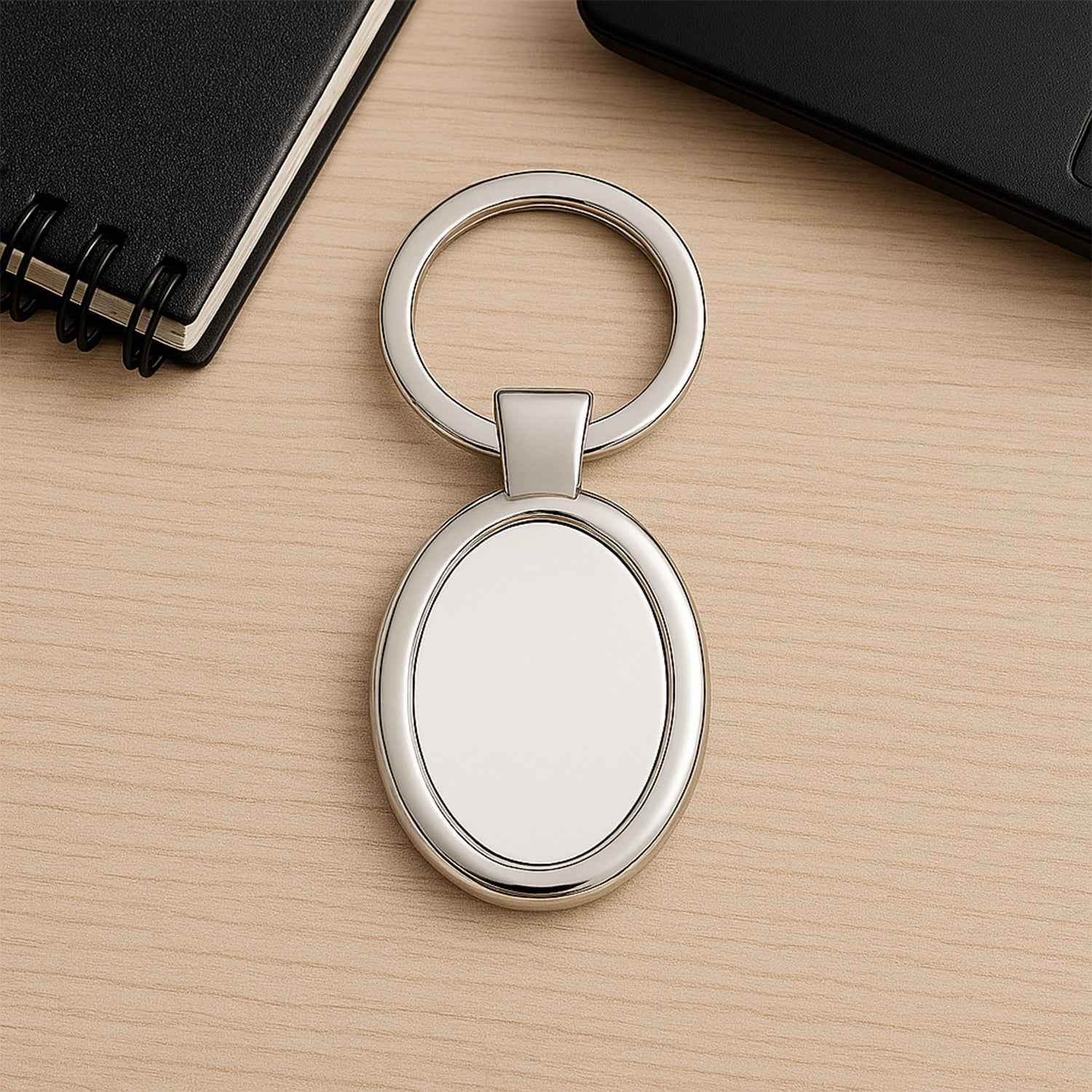 Oval Shape Metal Keychain – Durable Stylish Chrome Finish