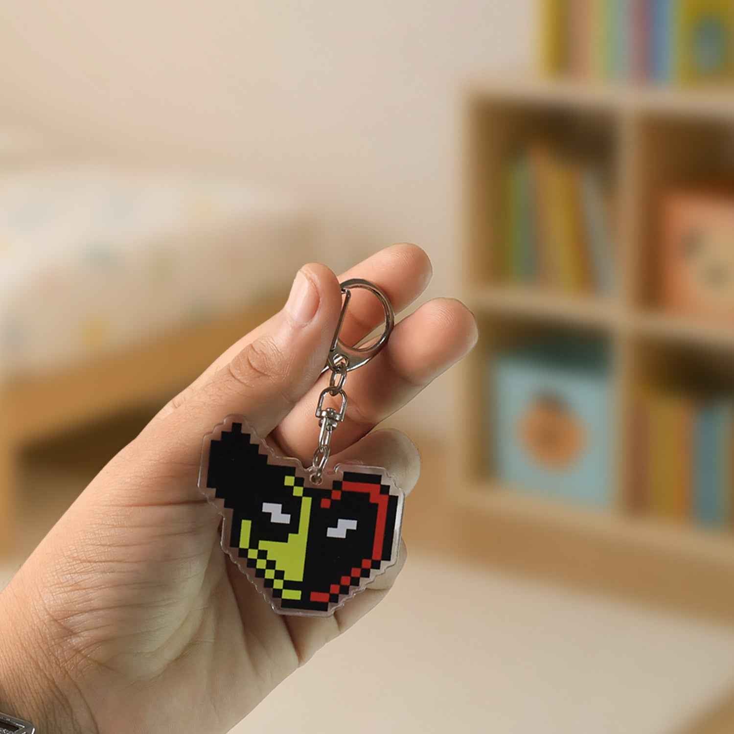 Pixel Style Acrylic Keychain – Retro Gaming Heart Design