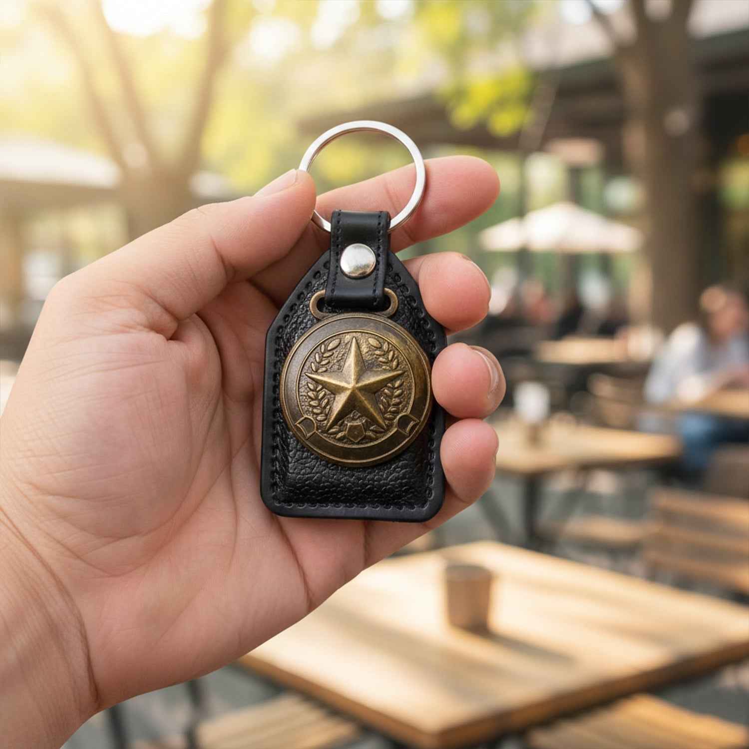 Leather Finish Metal Star Emblem Keychain – Durable & Stylish