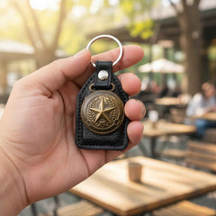 Leather Finish Metal Star Emblem Keychain – Durable & Stylish