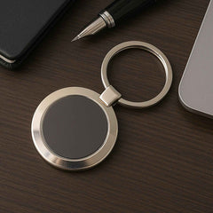 Round Metal Keychain – Durable Chrome Finish with Black Center