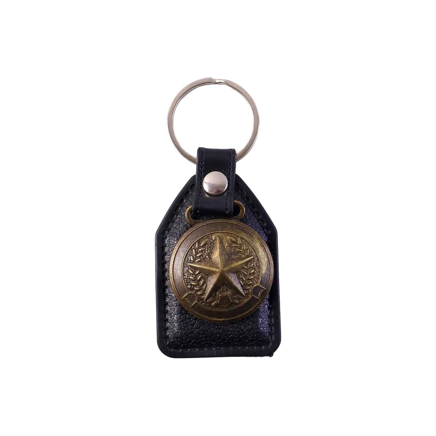 Leather Finish Metal Star Emblem Keychain – Durable & Stylish