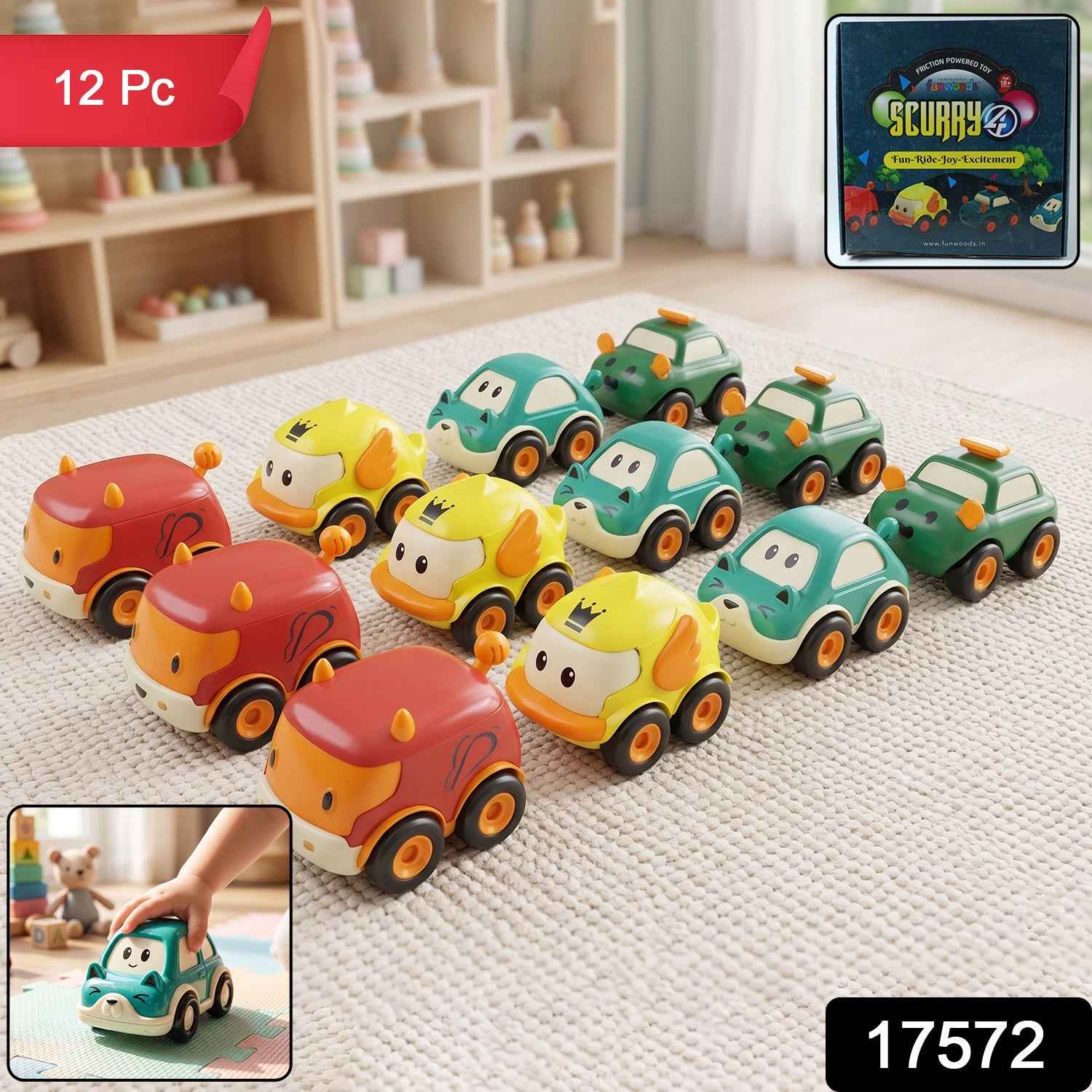 Toddler Toy Cars Set – 12-Piece Colorful Pull Back Vehicles