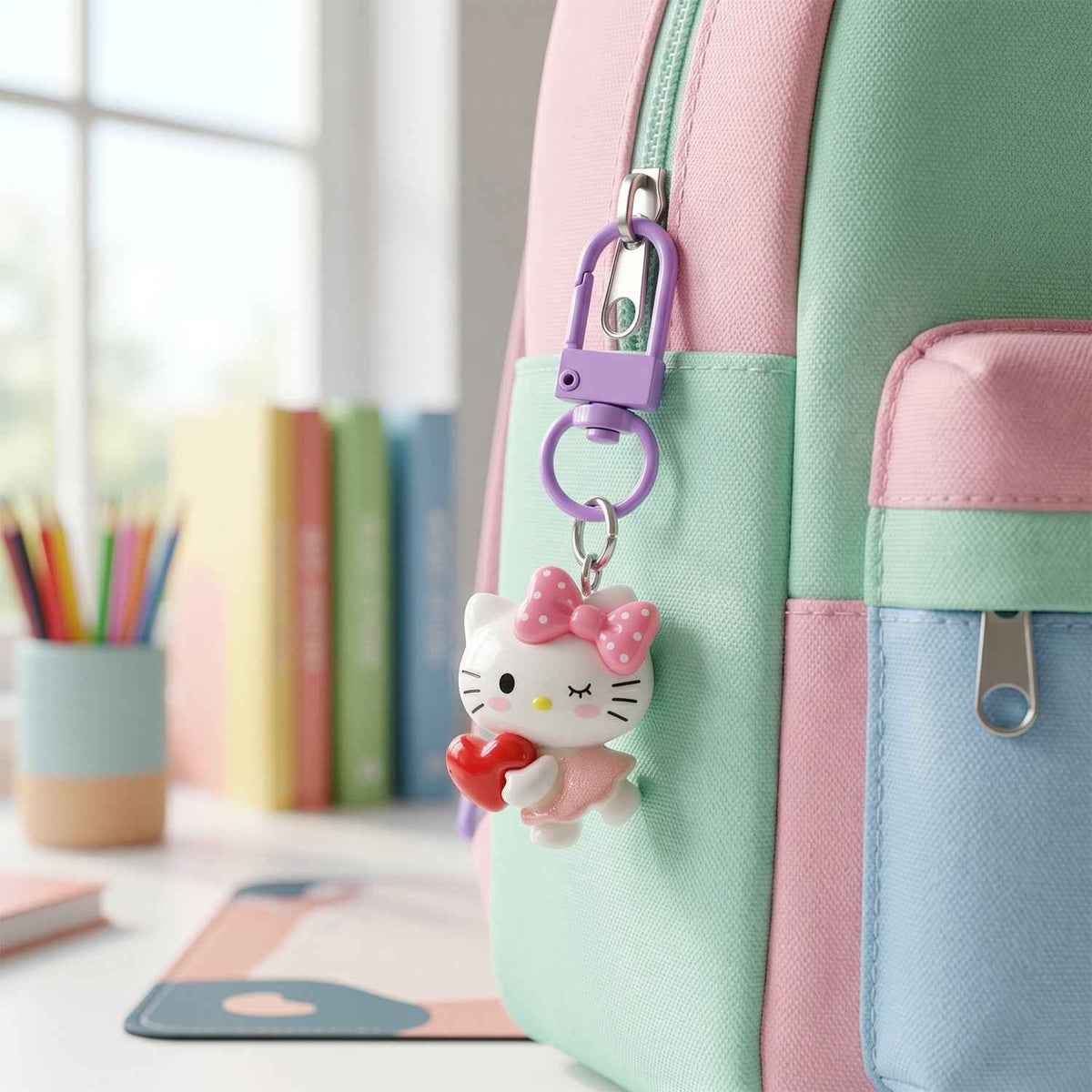 Cartoon Keychain with Heart and Bow Ð Cute Bag Charm for Girls