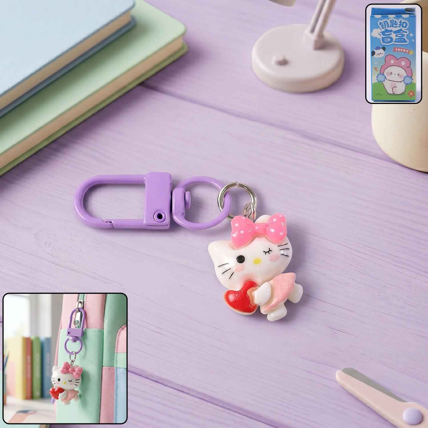 Cartoon Keychain with Heart and Bow Ð Cute Bag Charm for Girls