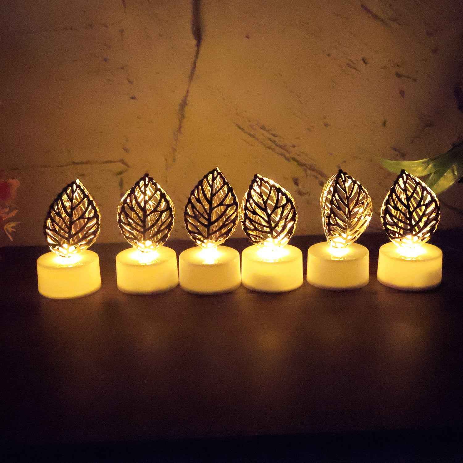 Leaf Shaped Flameless LED Candles – Elegant Decorative Set of 12