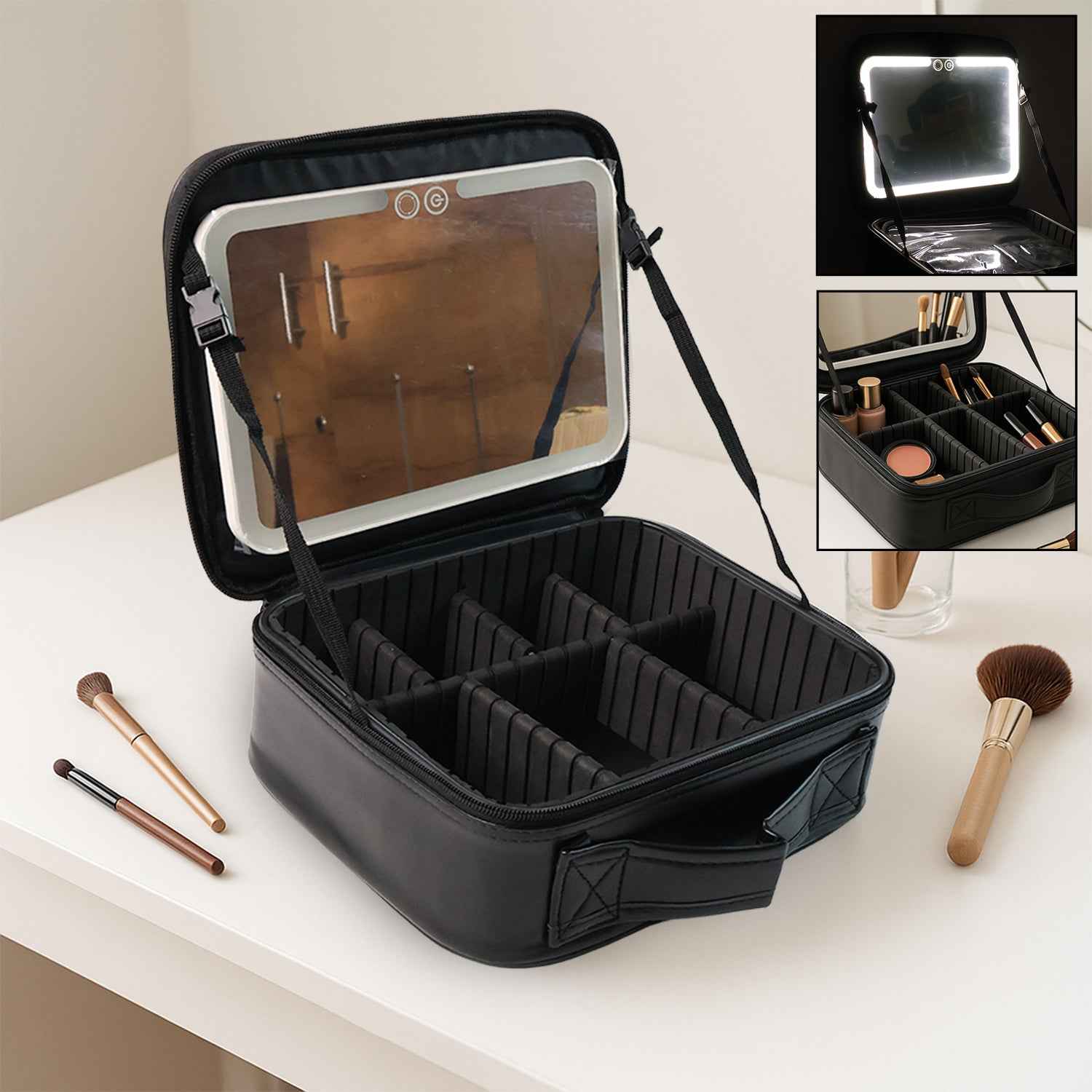 LED Light Makeup Organizer Box – Portable Cosmetic Storage with Mirror