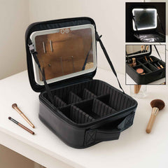 LED Light Makeup Organizer Box – Portable Cosmetic Storage with Mirror