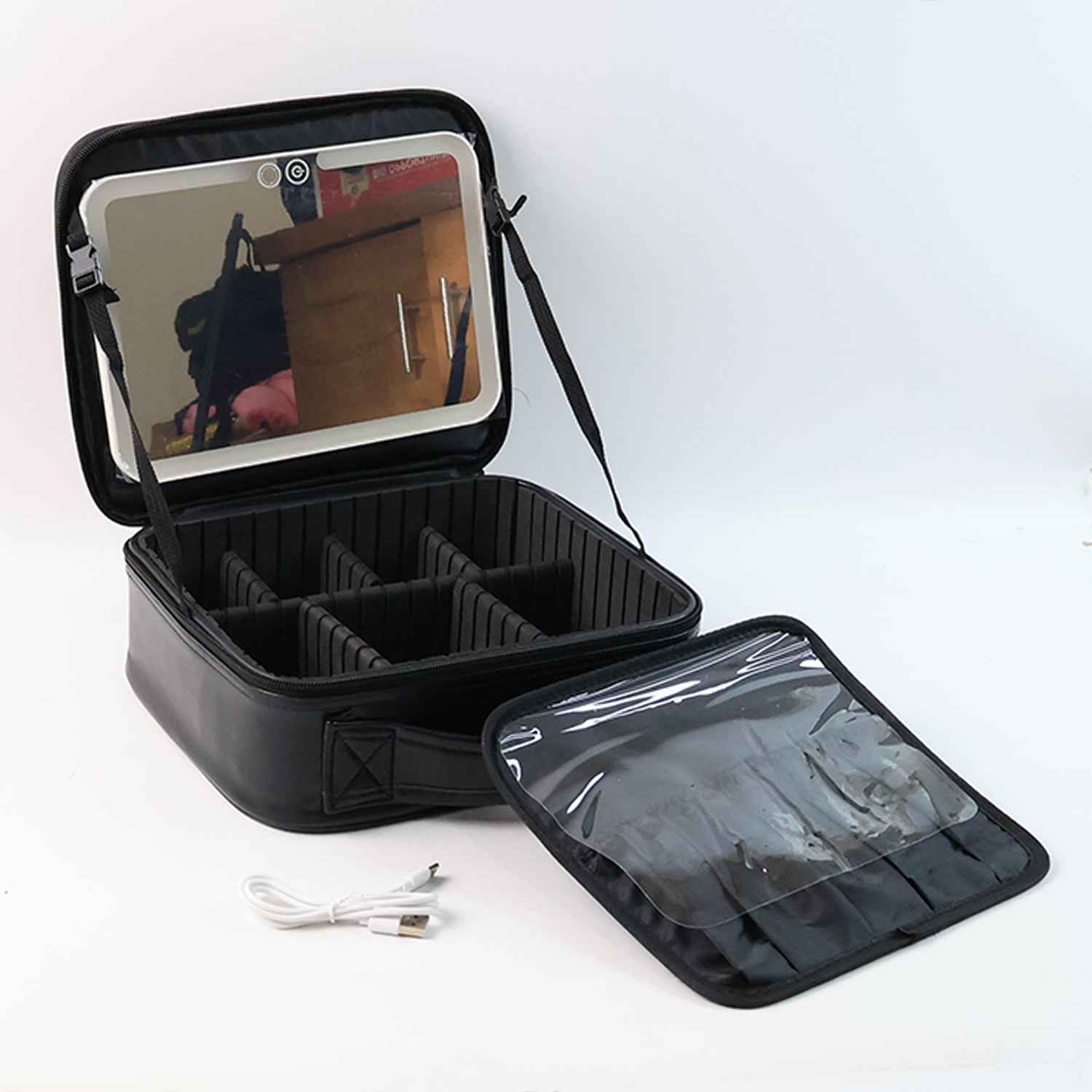 LED Light Makeup Organizer Box – Portable Cosmetic Storage with Mirror