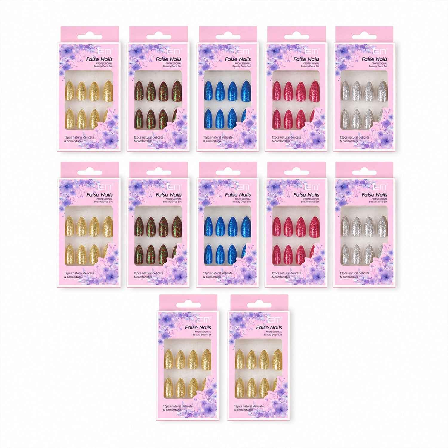 Glitter Press-On False Nails – Reusable Glossy Mix Designs
