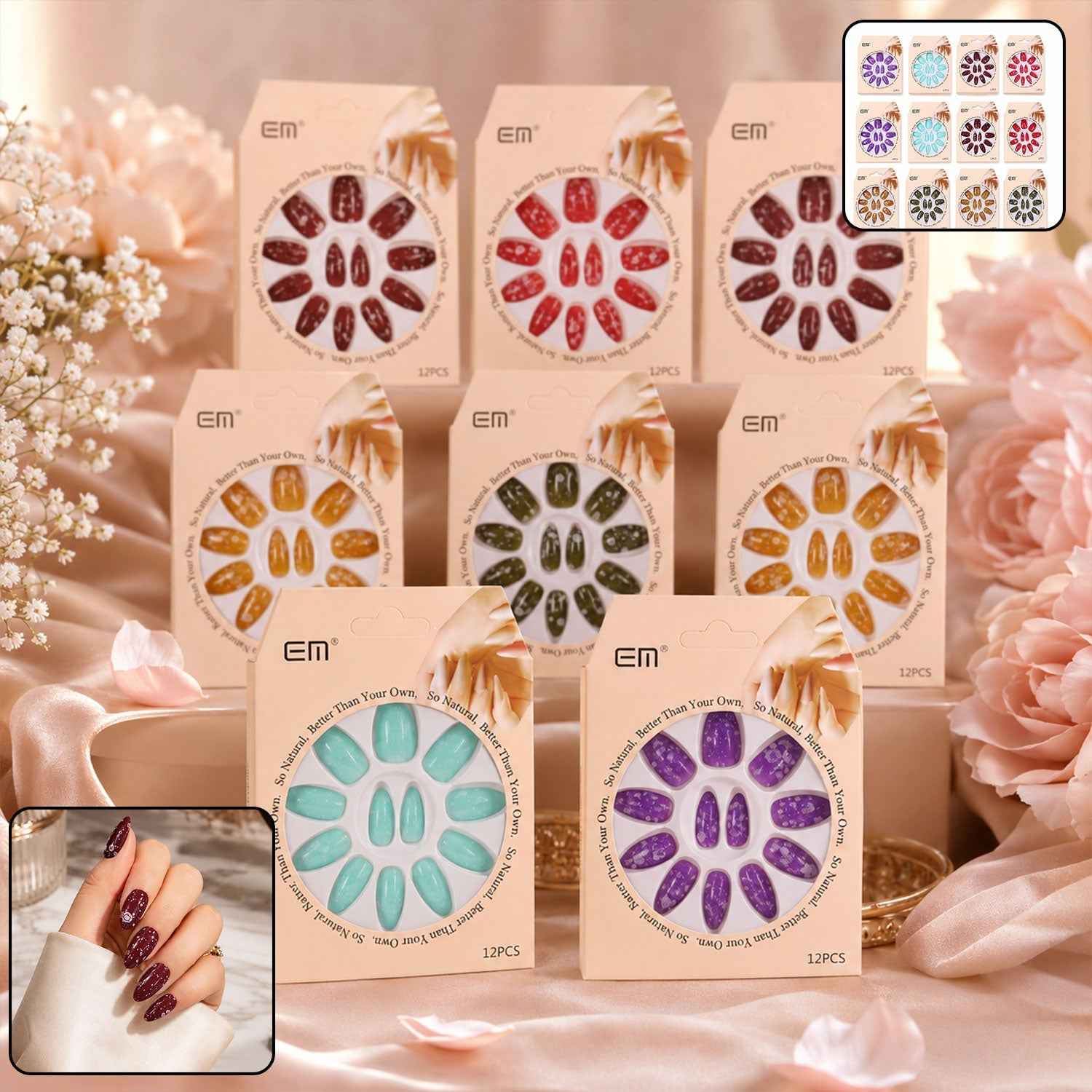 Long Coffin Press-On Nails – Premium 3D Embellished Design