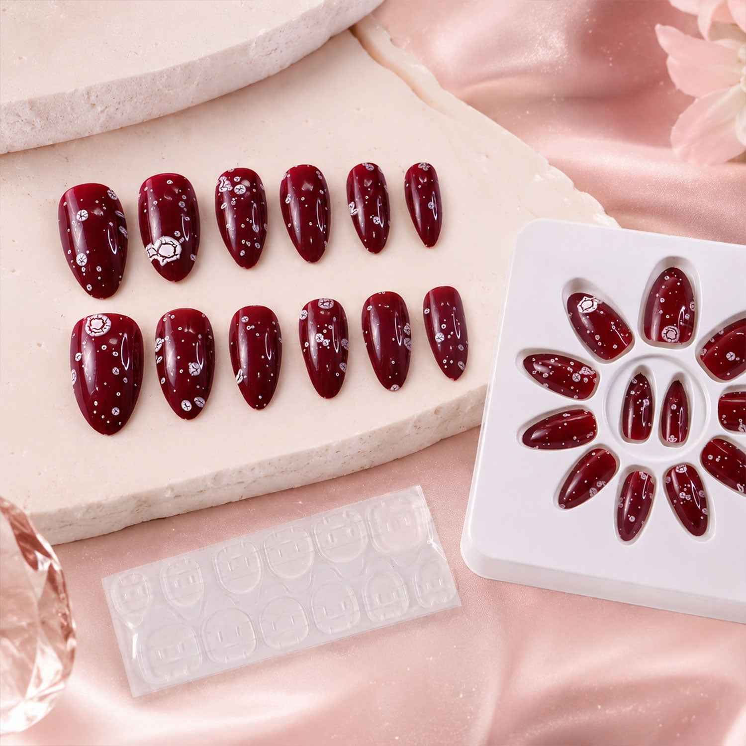 Long Coffin Press-On Nails – Premium 3D Embellished Design
