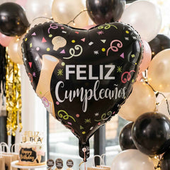 Black Heart Feliz Cumplea–os Foil Balloon Ð Bright Party Decor