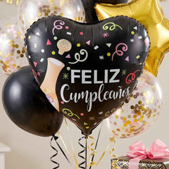 Black Heart Feliz Cumplea–os Foil Balloon Ð Bright Party Decor