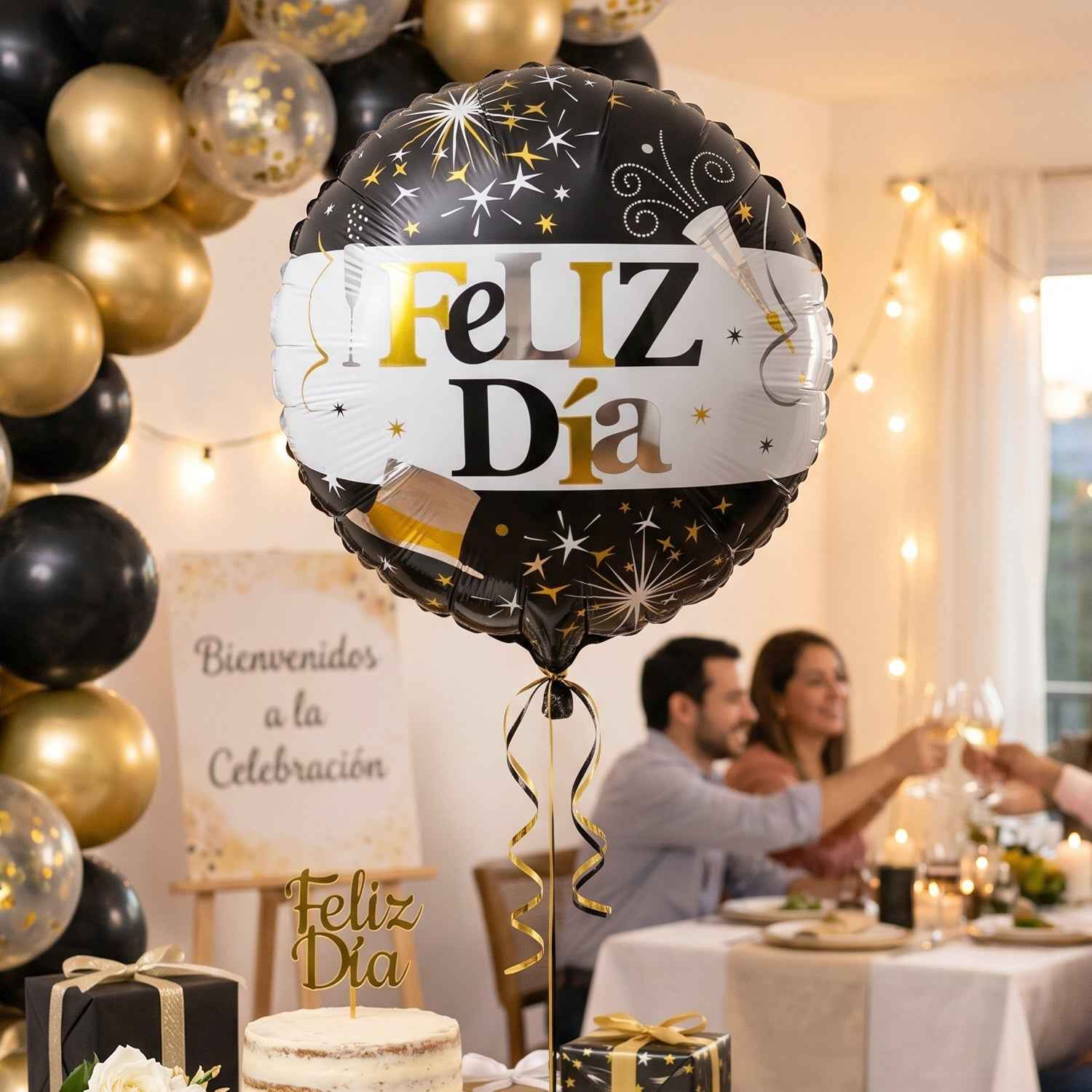 Black Gold 'Feliz Dia' Foil Balloon Ð Bright Party Decor for Celebrations