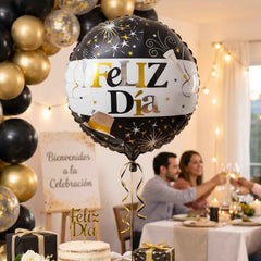 Black Gold 'Feliz Dia' Foil Balloon Ð Bright Party Decor for Celebrations
