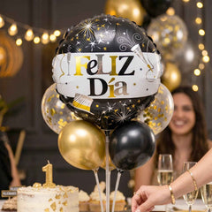 Black Gold 'Feliz Dia' Foil Balloon Ð Bright Party Decor for Celebrations
