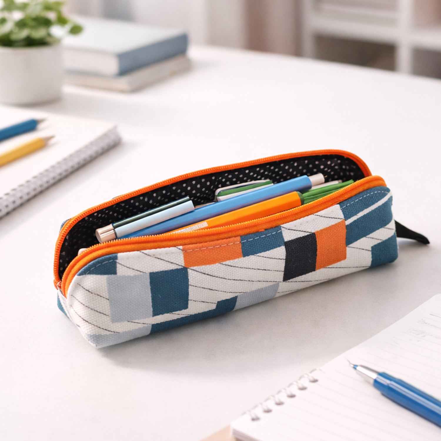 Designer Fabric Zipper Pencil Pouch – Compact & Stylish Organizer