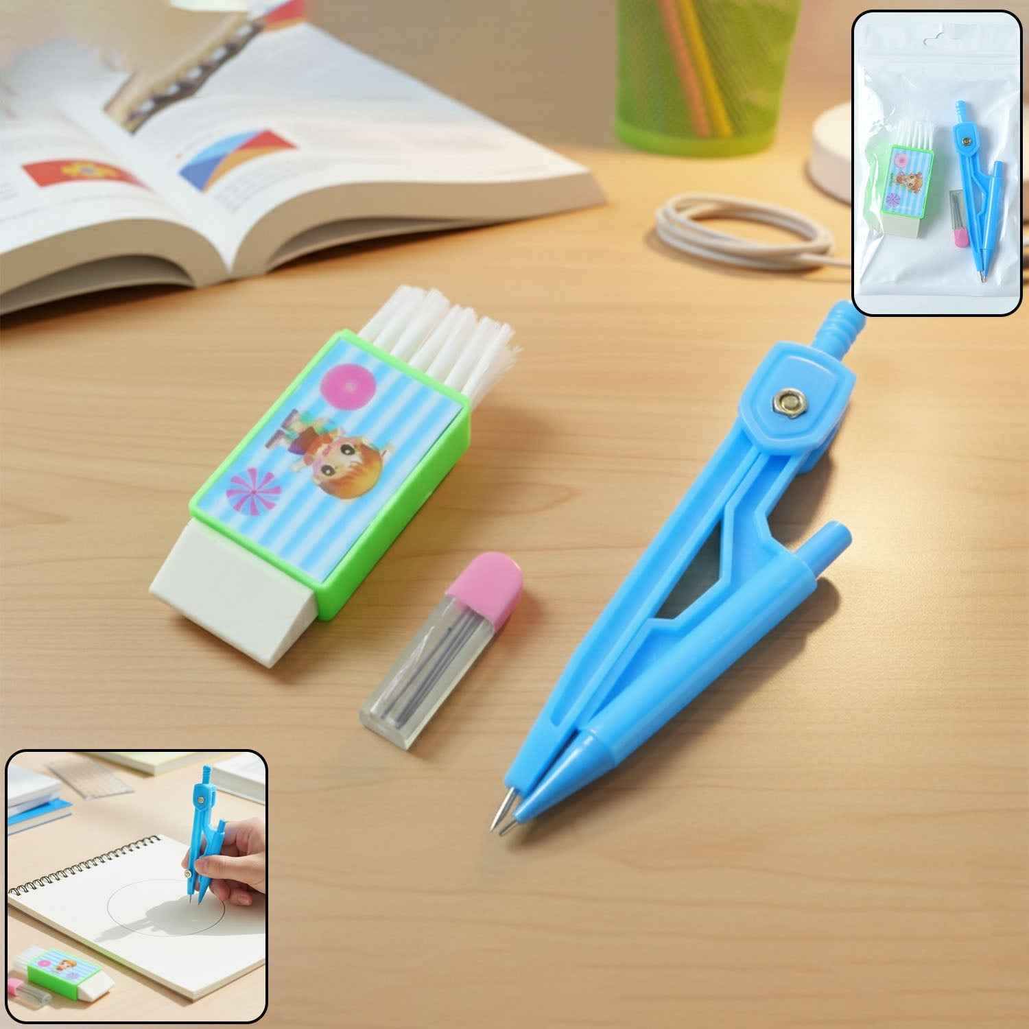 Kids Drawing Compass Set – Precise Geometry Tool with Eraser