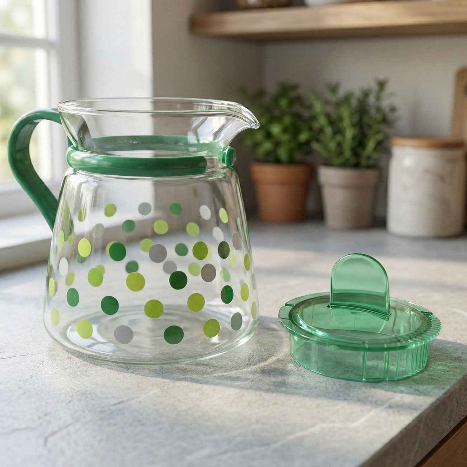 Glass Tea Pot Set – Elegant Polka Dot Design with Matching Cups