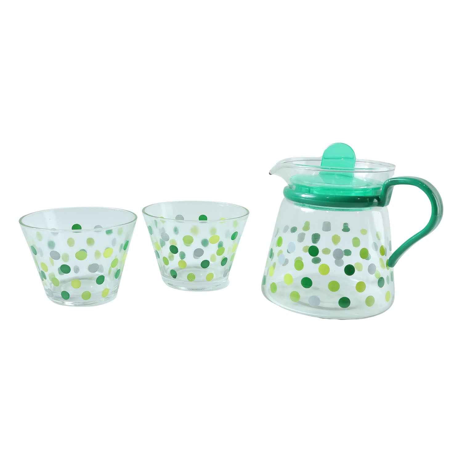 Glass Tea Pot Set – Elegant Polka Dot Design with Matching Cups