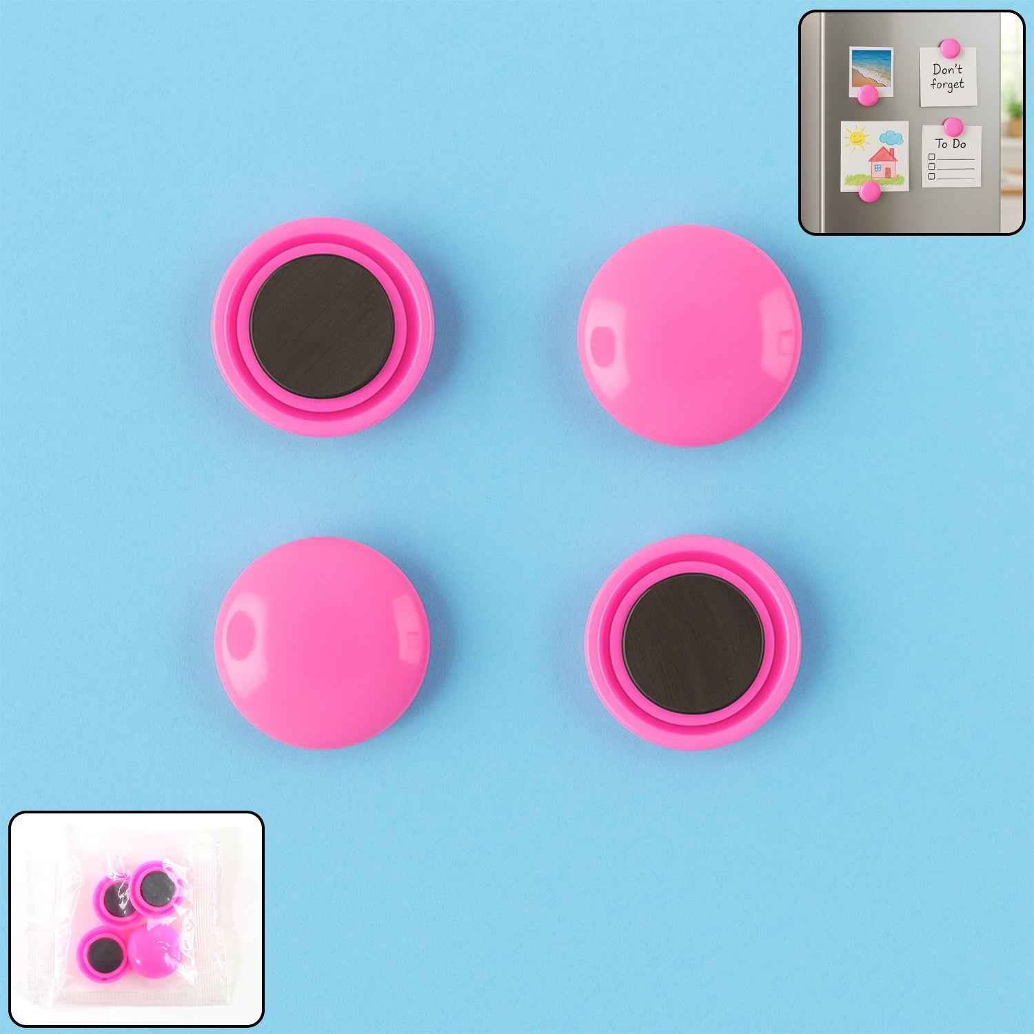 Round Fridge Magnets – Strong Grip, Scratch-Safe Buttons (4 Pcs)