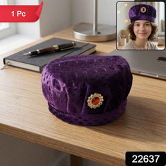 Velvet Boys Cap – Elegant Festive Headwear with Stone Brooch