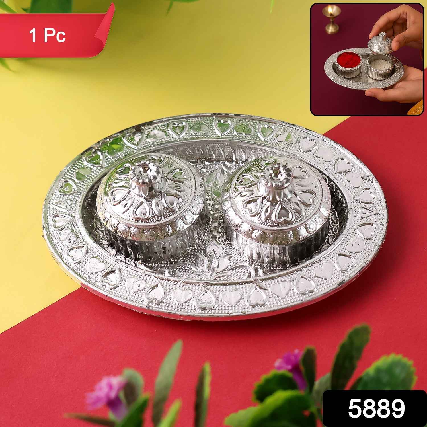 Oval Puja Thali with Kumkum Holders Ð Traditional & Durable Design
