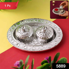 Oval Puja Thali with Kumkum Holders Ð Traditional & Durable Design