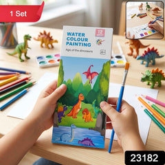 Kids Watercolour Painting Book Ð Dinosaur Theme & Brushes for Creativity