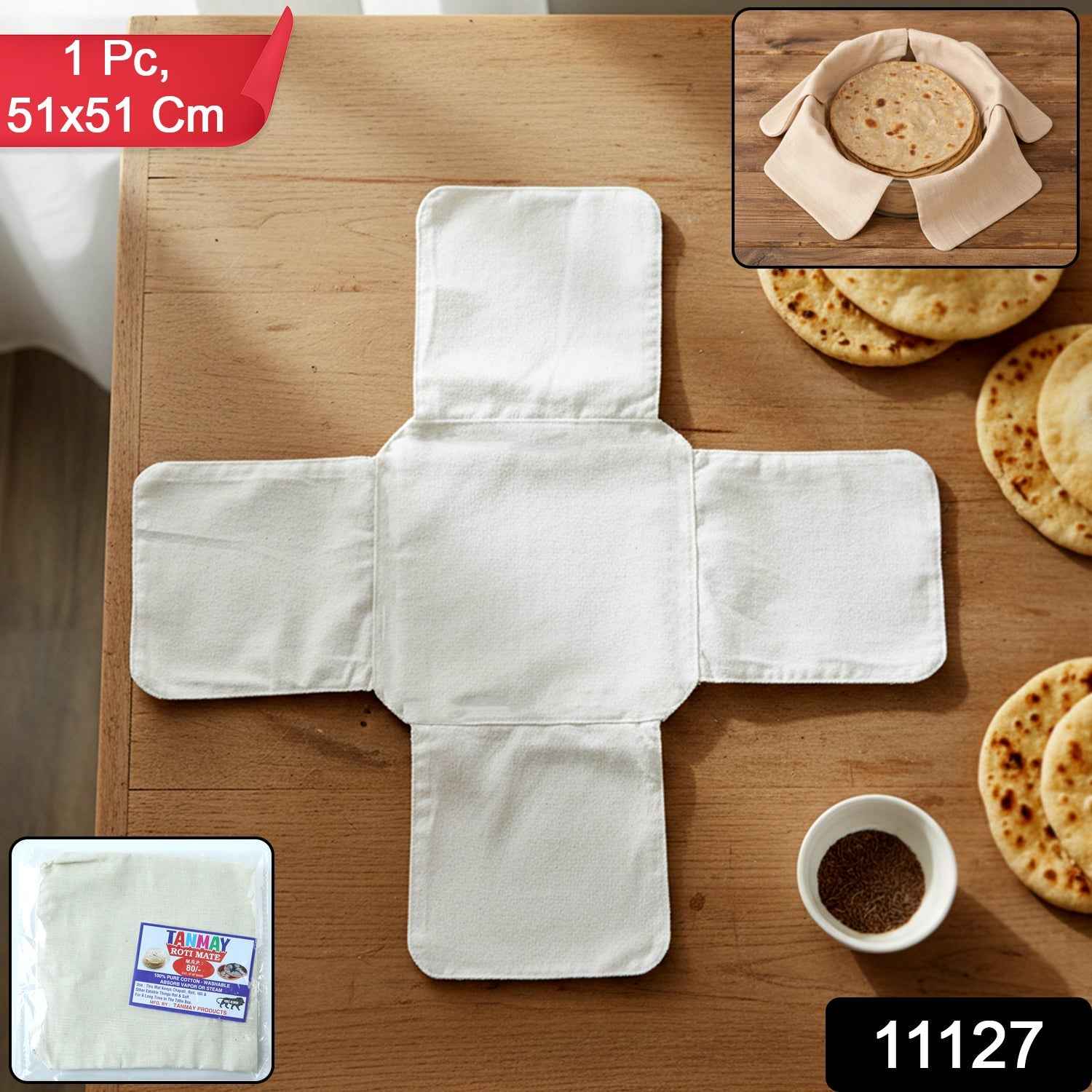Pure Cotton Roti Mate Cloth – Soft, Foldable Chapati Cover 51×51 cm