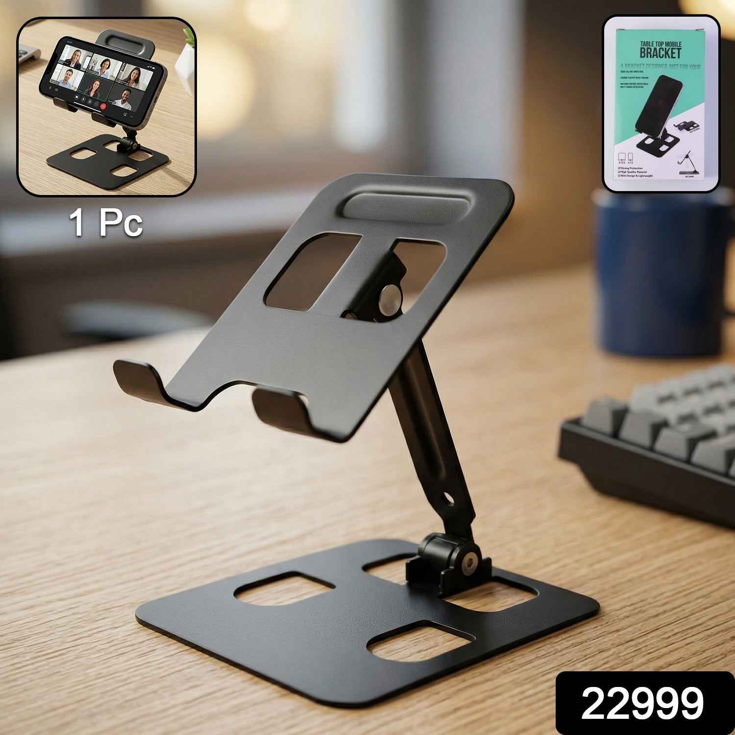 Adjustable Metal Mobile Stand – Foldable & Stable Desk Holder