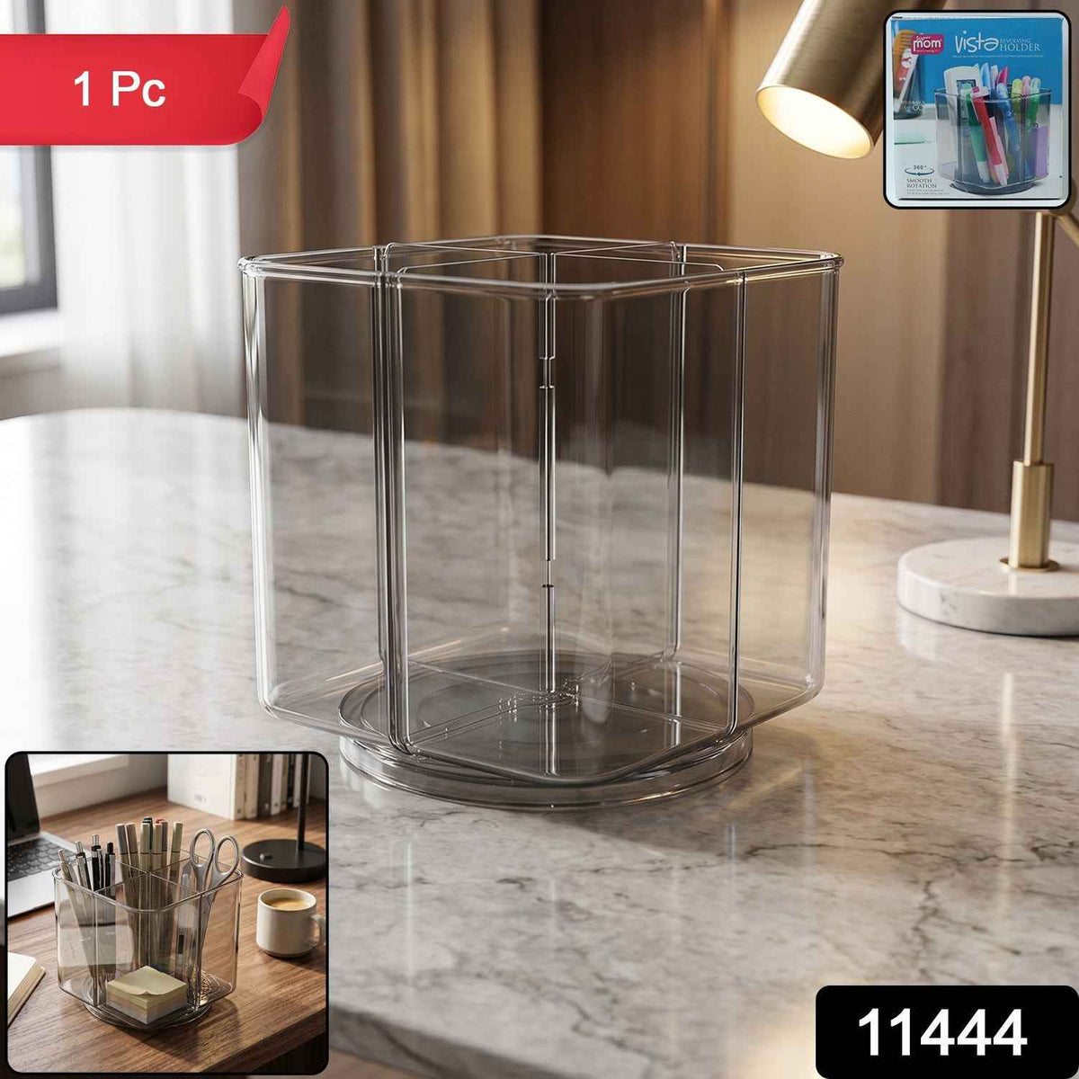 Desk Organizer Ð 360¡ Rotating Acrylic Pen Stand for Workspace