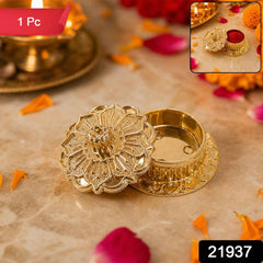 Golden Pooja Kankavati – Elegant Religious Storage Container